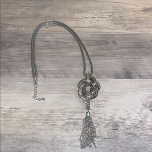 Women’s necklace silver tone rope circle pendant with tassels simple classy
